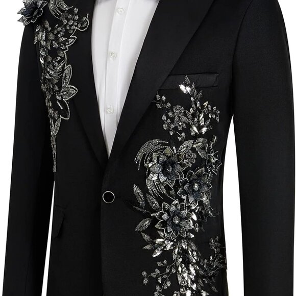 Elegant Men's Slim Fit 2-Piece Tuxedo Suit in Black - Sizes X-Large Available - Picture 3 of 6